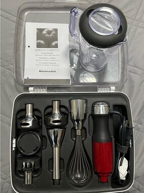 KitchenAid Red and Silver Hand Blender Set with Accessories